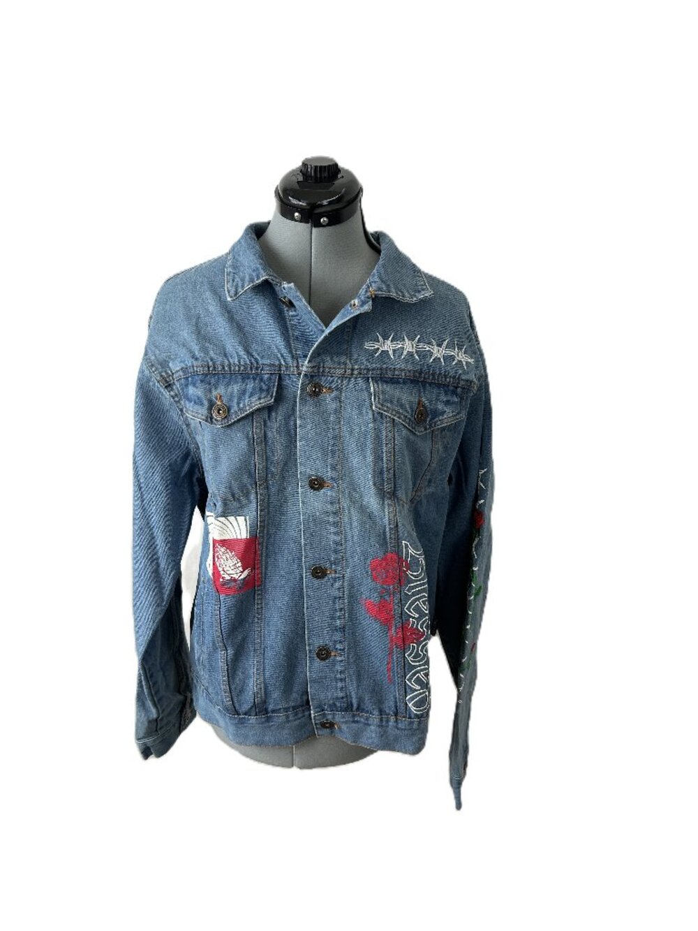 Brooklyn Cloth Embroidered 'Blessed' Jean Jacket L
